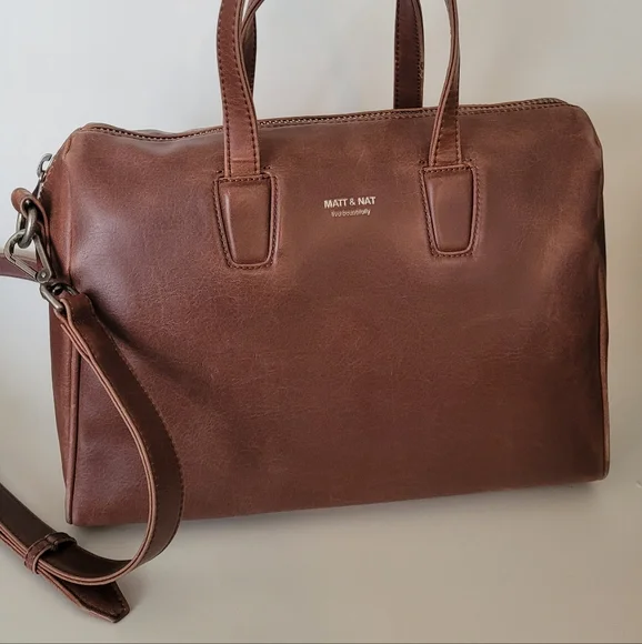 Matt & Nat Vegan Leather Brown Mitsuko Bowling Satchel and Crossbody Bag - Picture 16 of 16